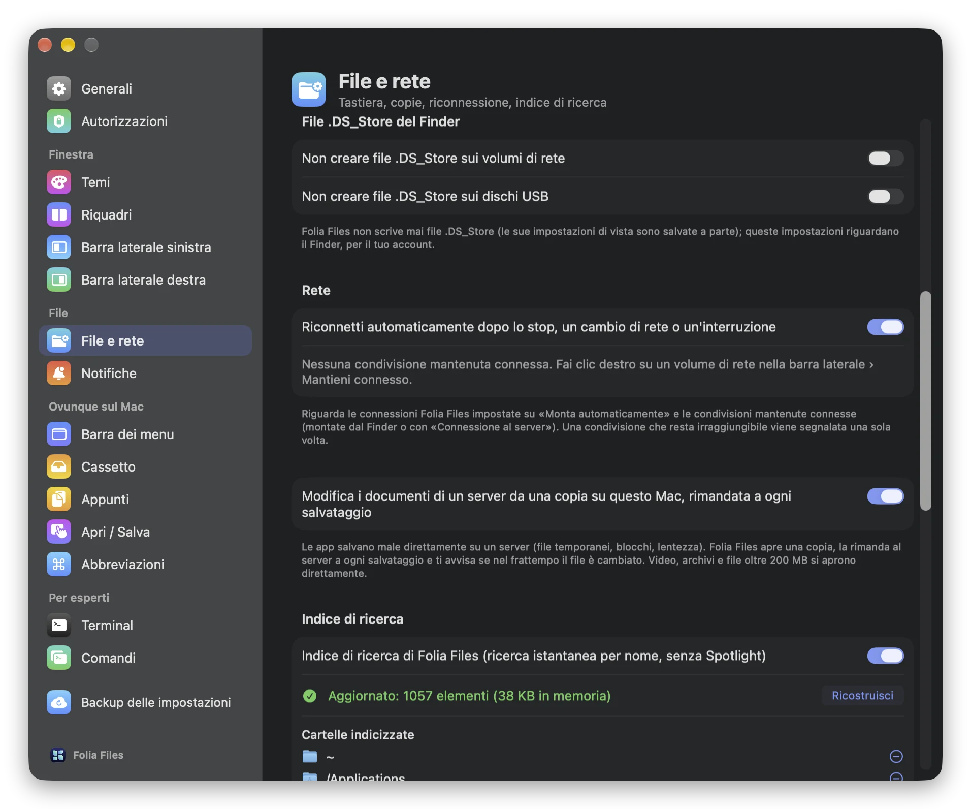 Impostazioni › File e rete: i .DS_Store del Finder e la riconnessione automatica