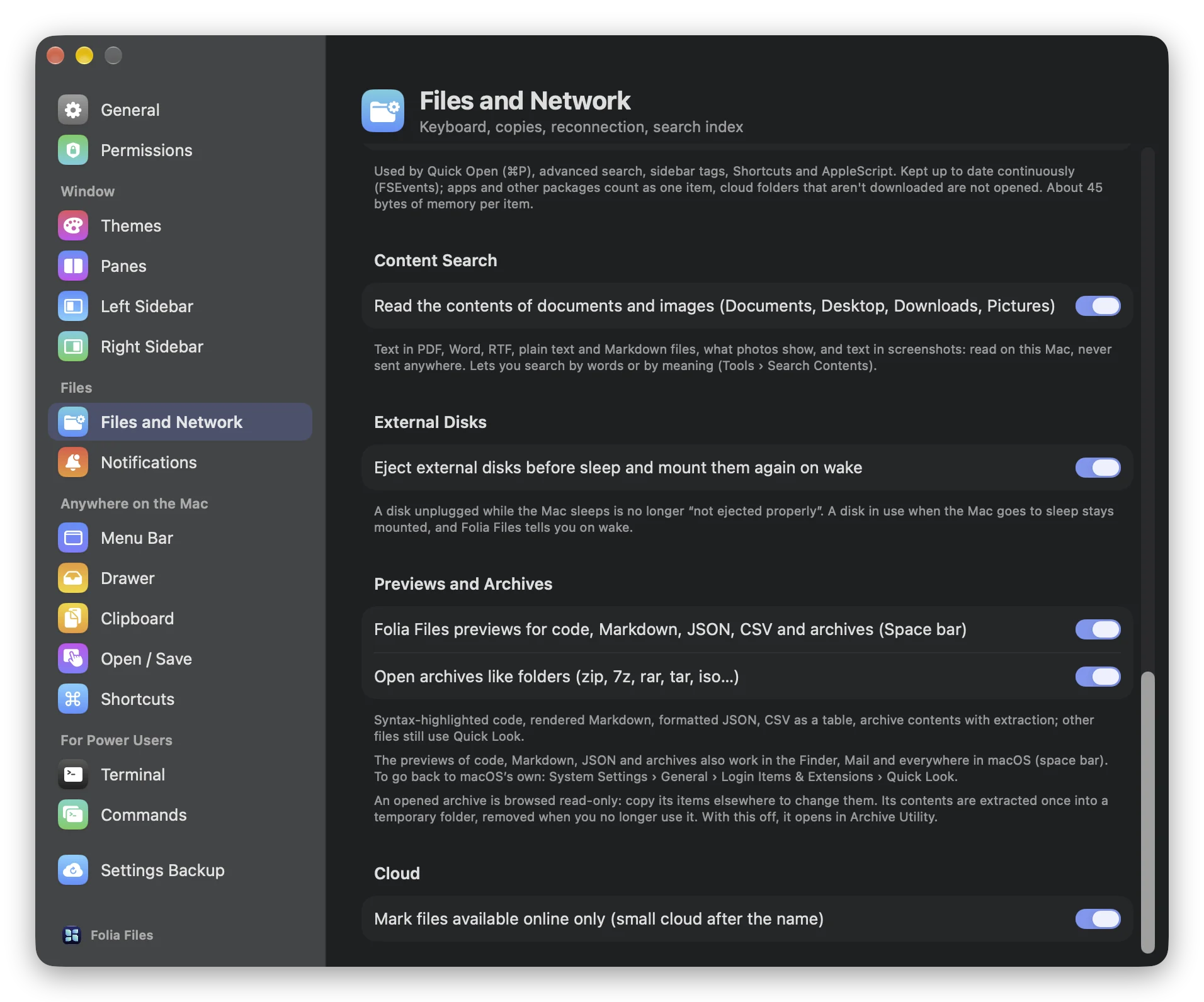 Settings › Files and Network › External Disks: eject external disks before sleep and mount them again on wake