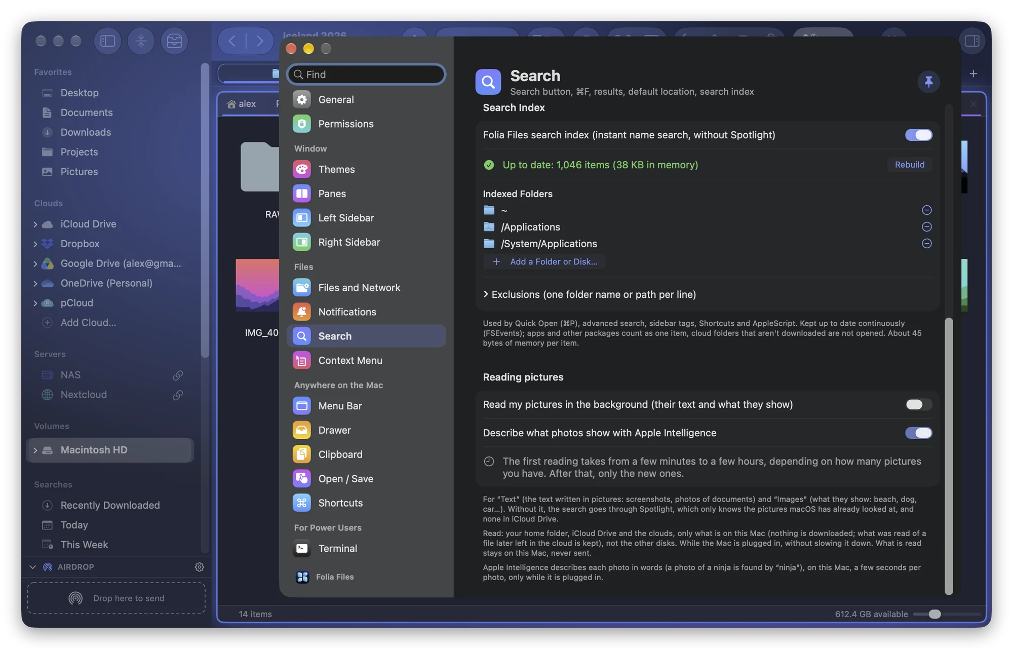 Settings › Search: the Reading pictures section, off until you turn it on