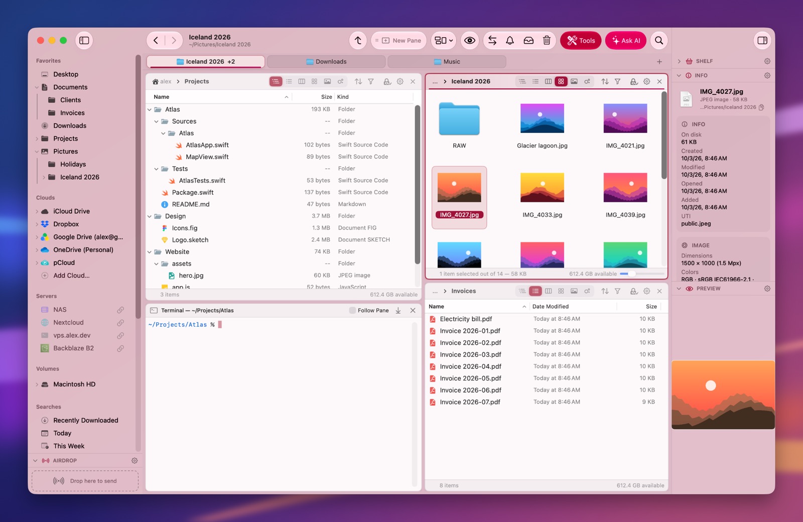 Folia Files with the Burgundy theme (light)