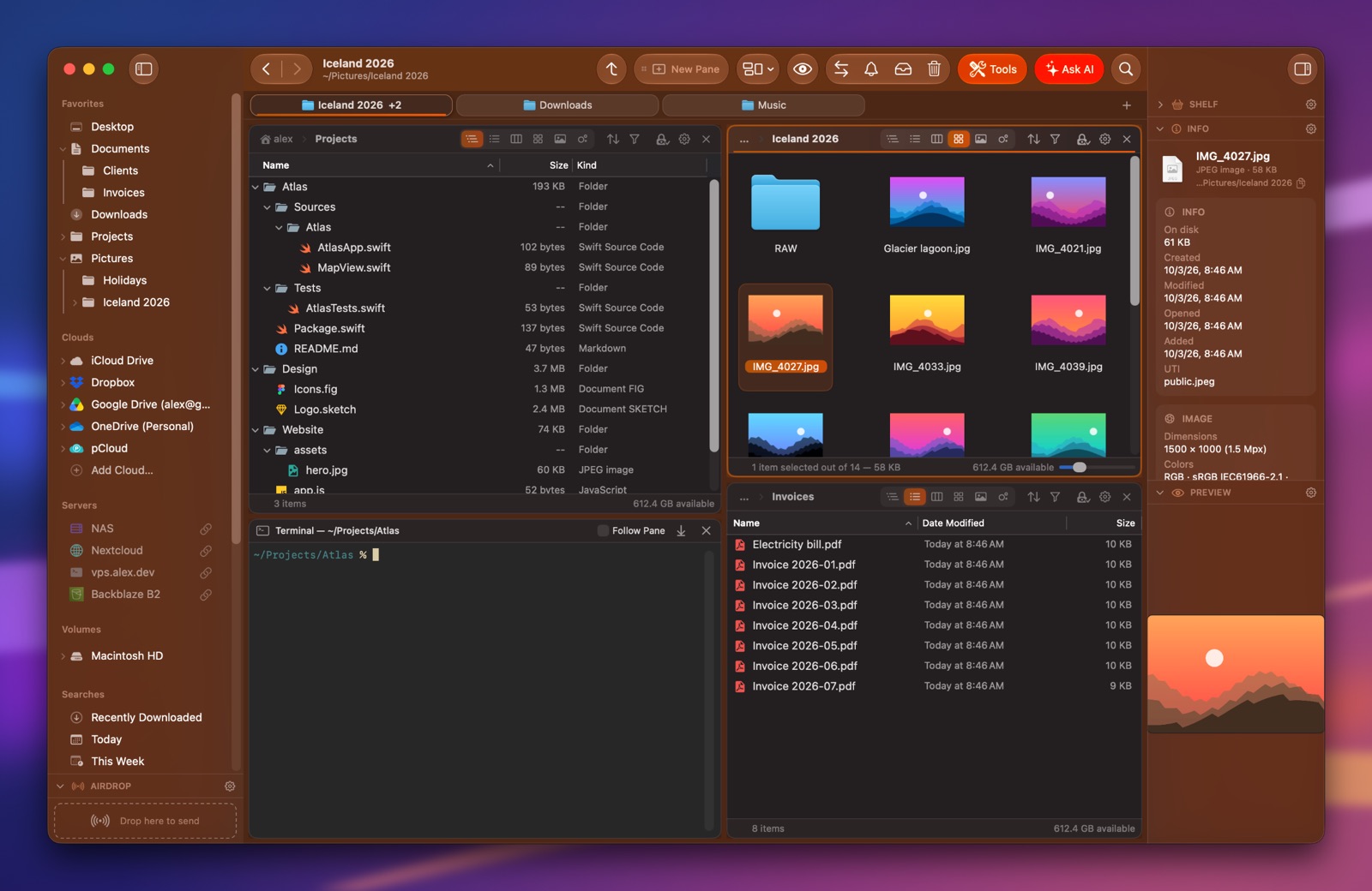 Folia Files with the Copper theme (dark)