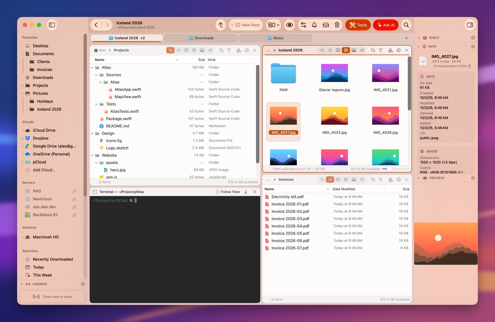 Folia Files with the Copper theme (light)
