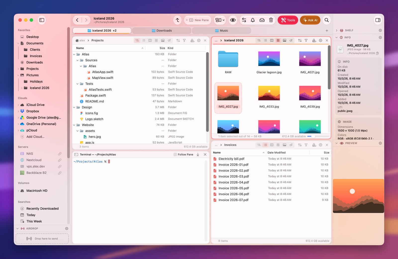 Folia Files with the Coral theme (light)