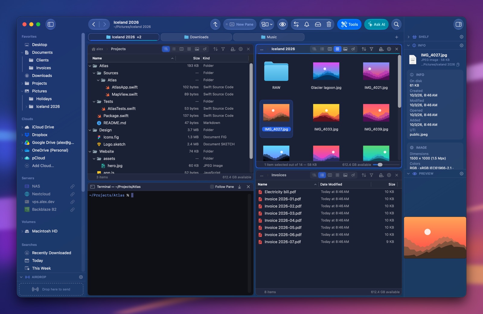 Folia Files with the Deep Sea theme (dark)