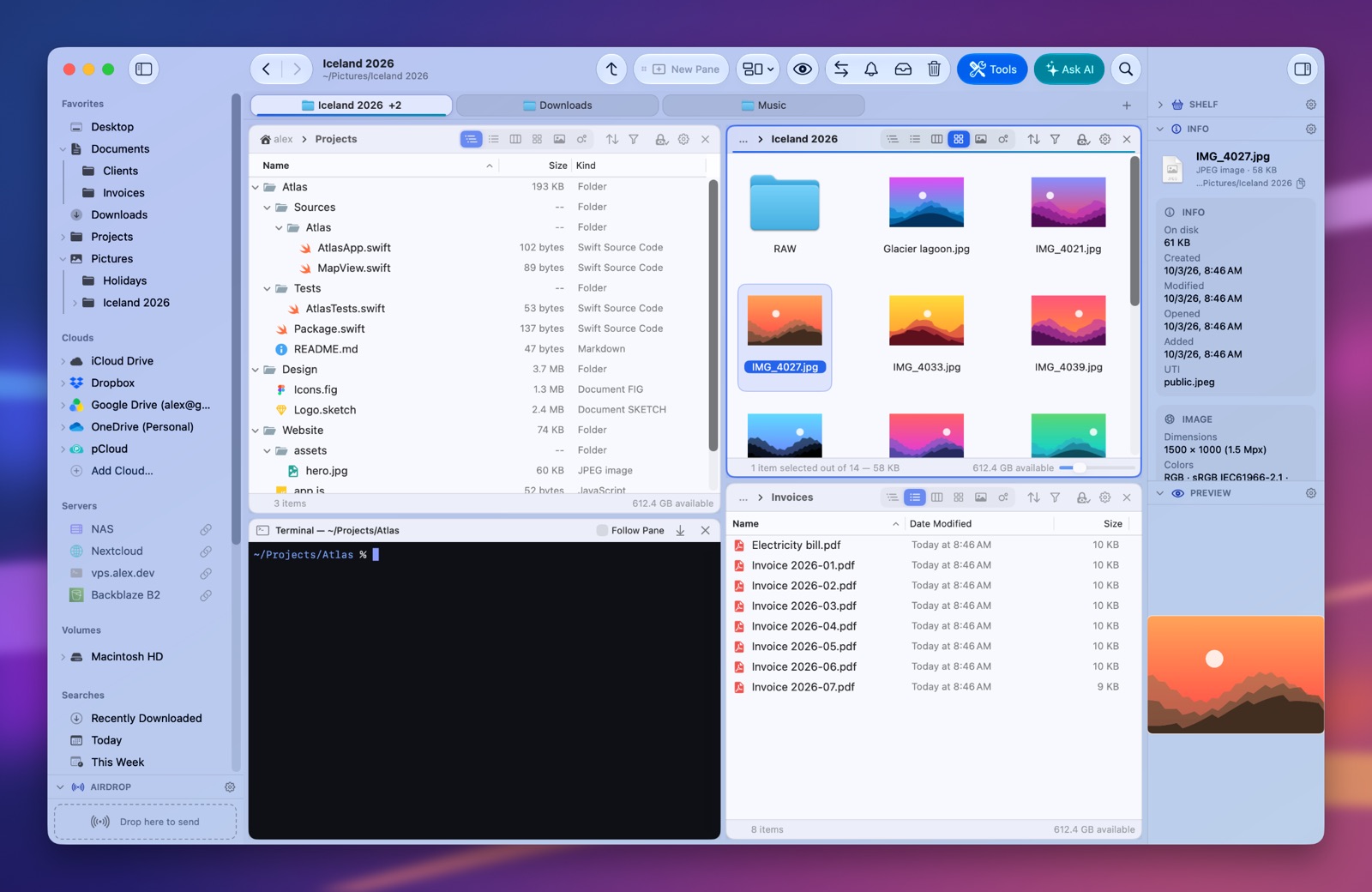 Folia Files with the Deep Sea theme (light)