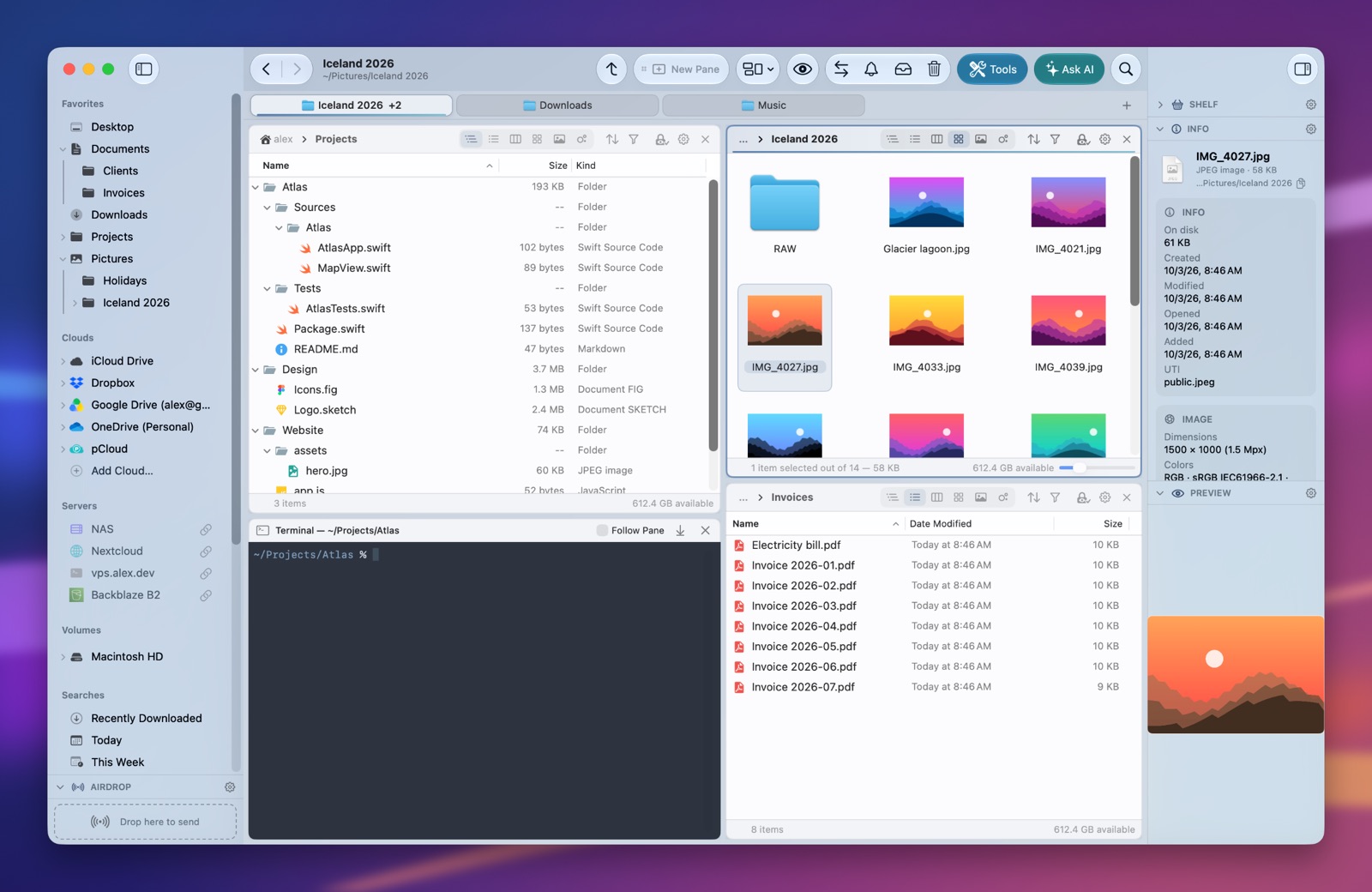 Folia Files with the Fjord theme (light)