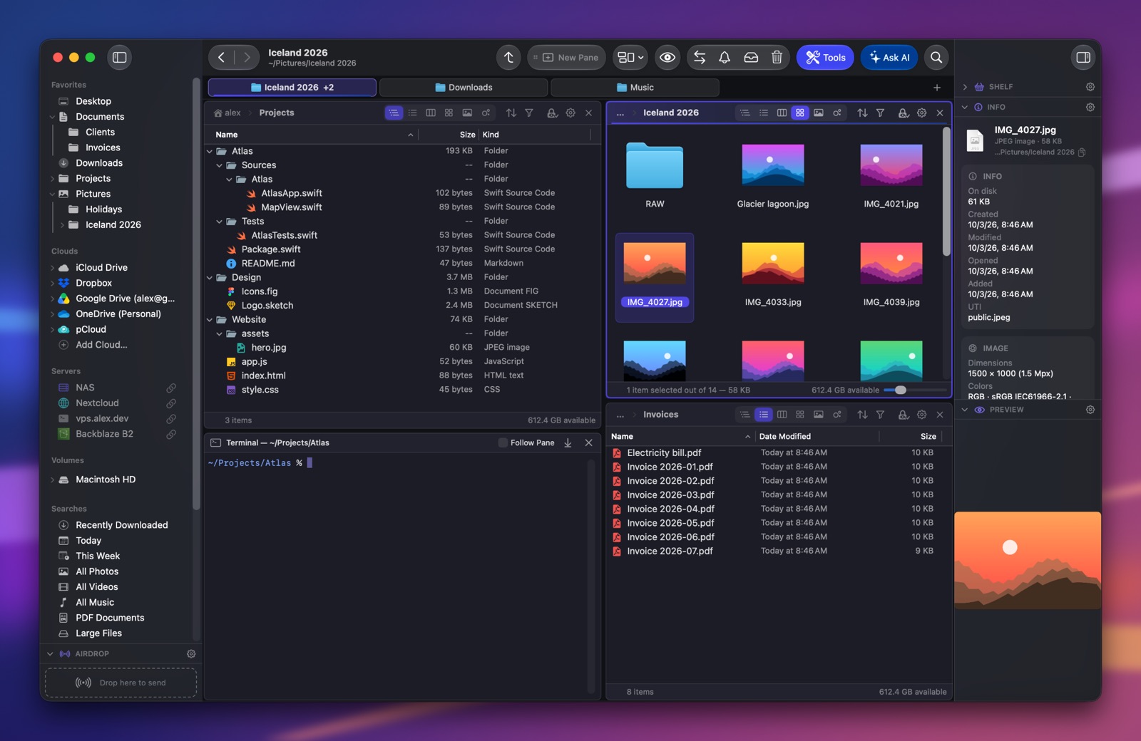 Folia Files with the Ink theme (dark)