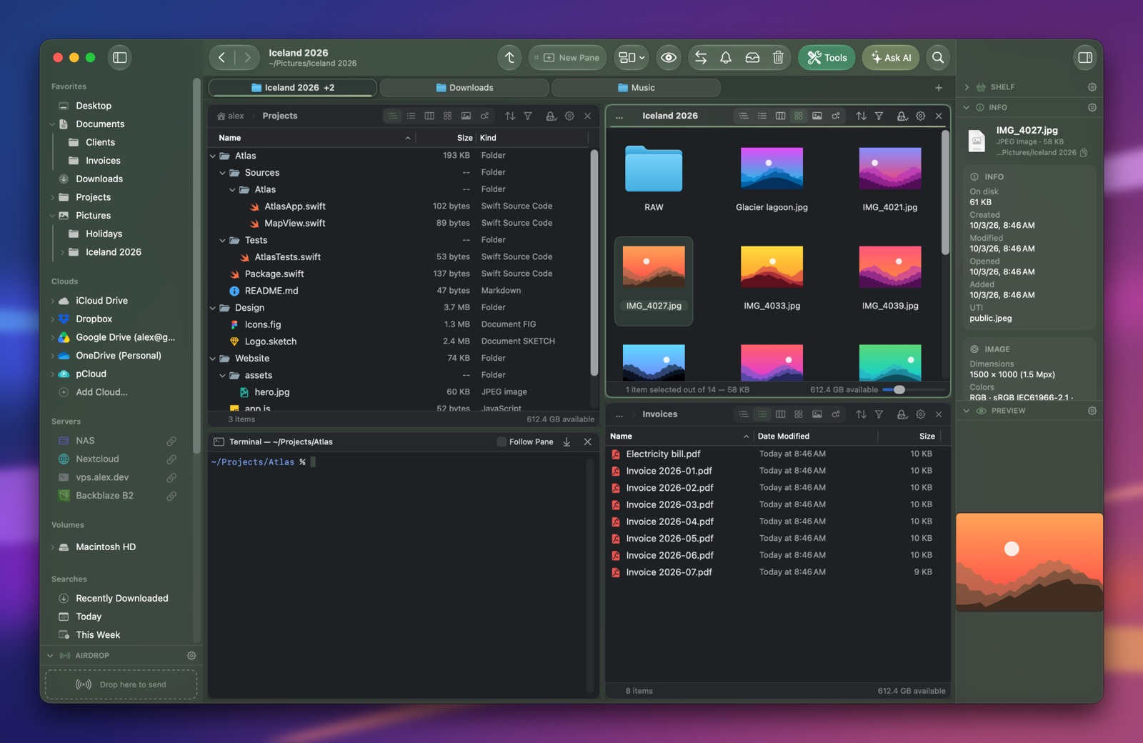 Folia Files with the Matcha theme (dark)