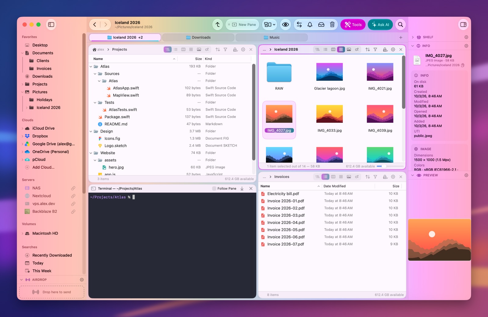 Folia Files with the Neon theme (light)