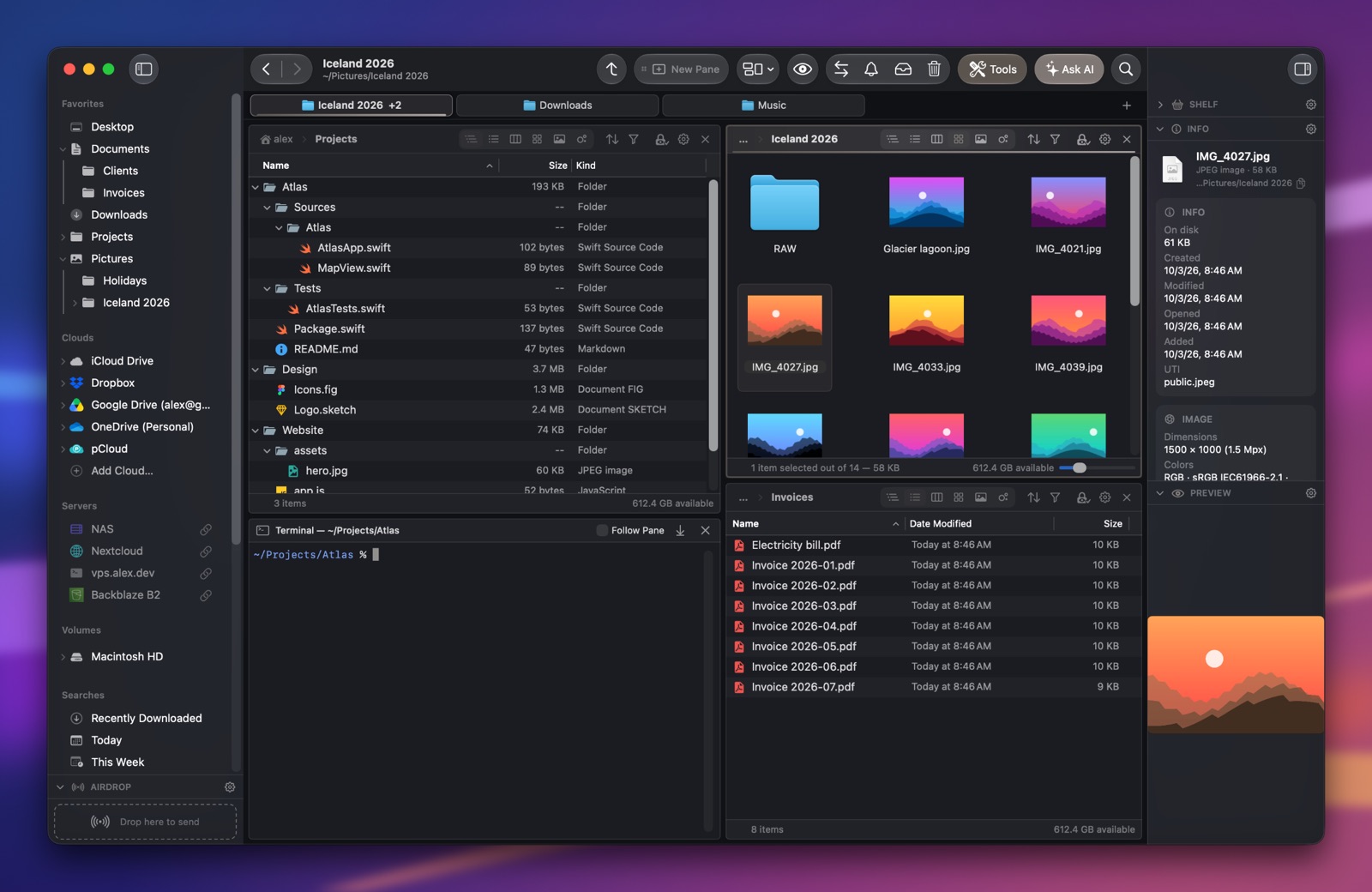 Folia Files with the Paper theme (dark)
