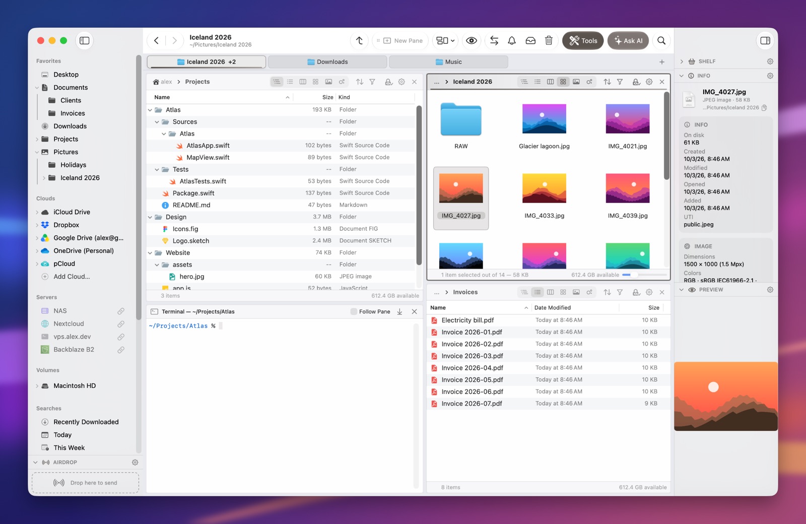 Folia Files with the Paper theme (light)