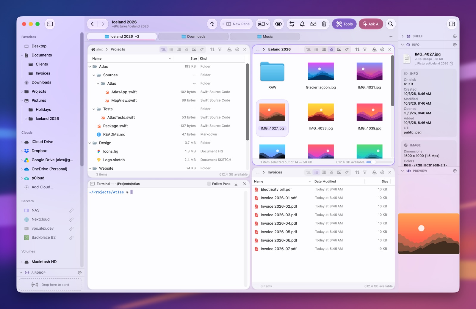 Folia Files with the Pastel theme (light)