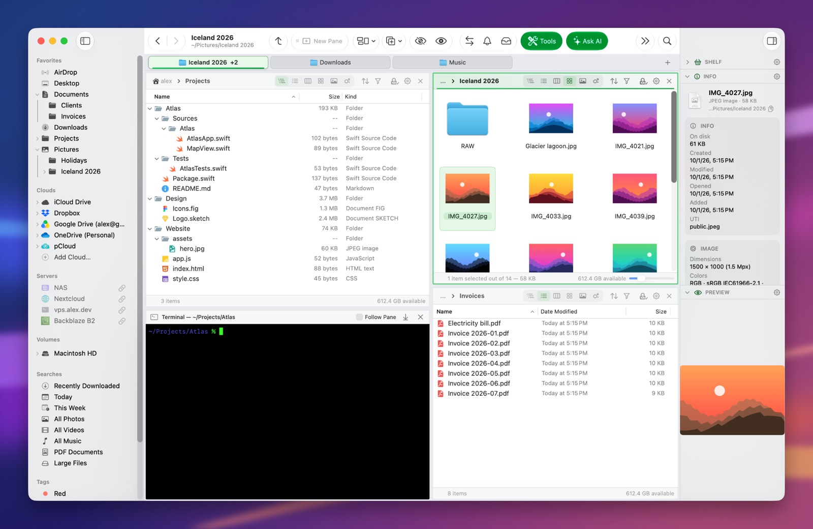 Folia Files with the Phosphor theme (light)