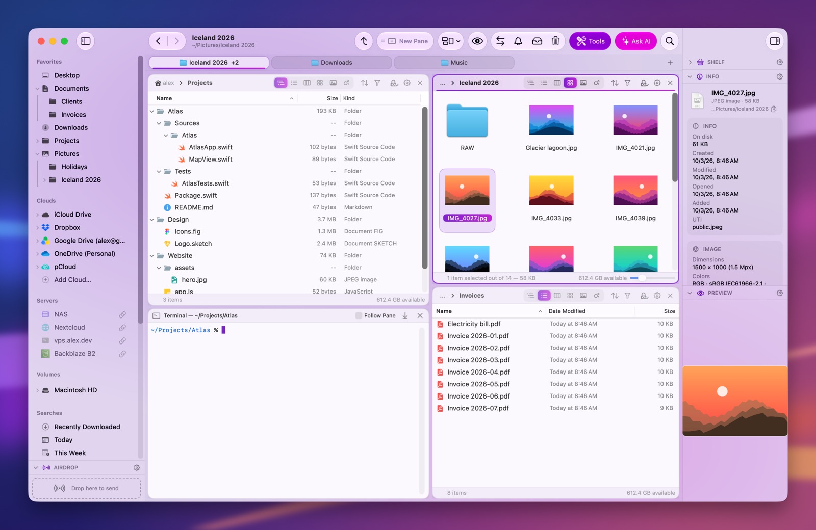 Folia Files with the Plum theme (light)