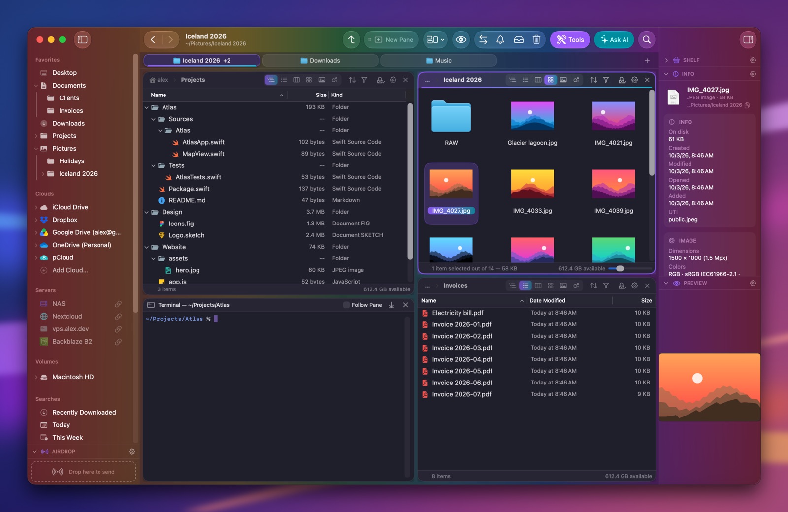 Folia Files with the Prism theme (dark)