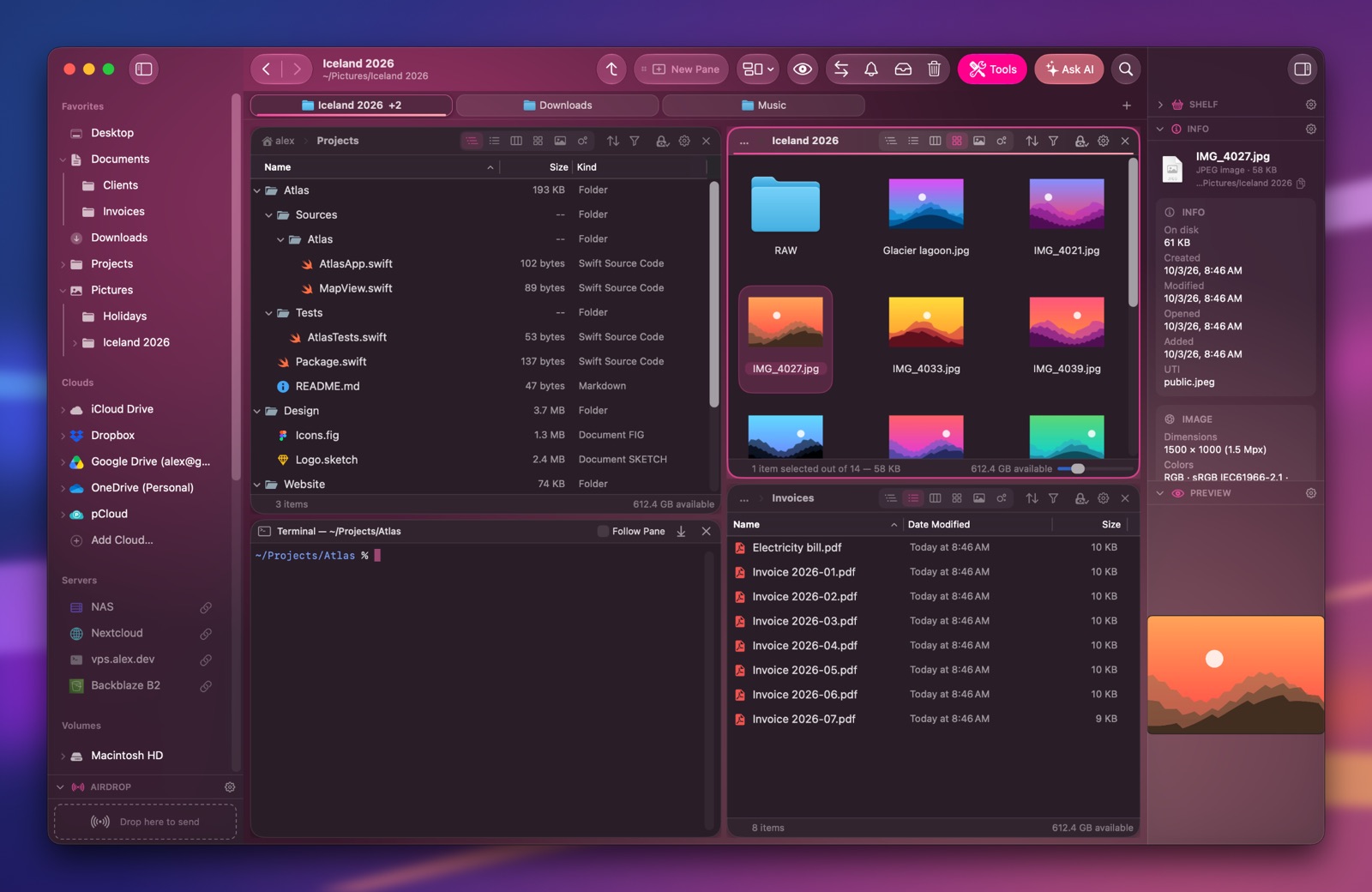 Folia Files with the Sakura theme (dark)