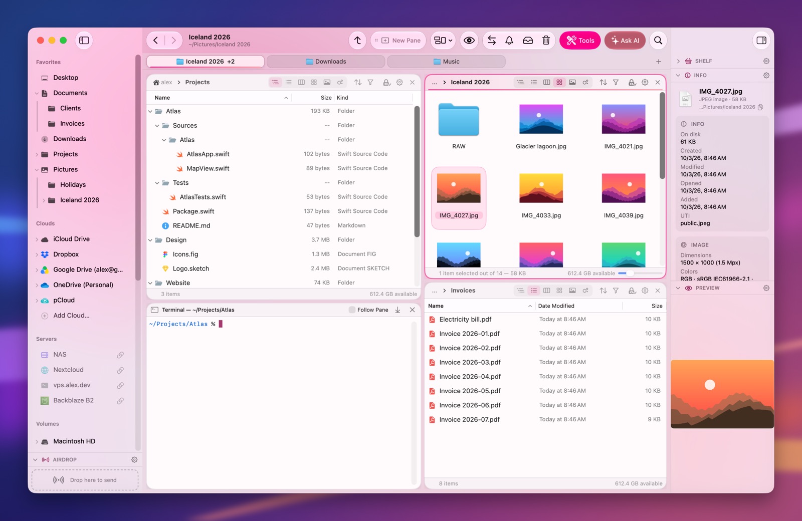 Folia Files with the Sakura theme (light)