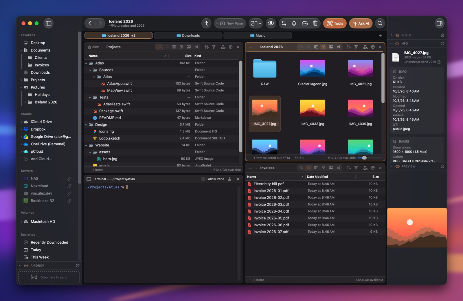 Folia Files with the Sand theme (dark)