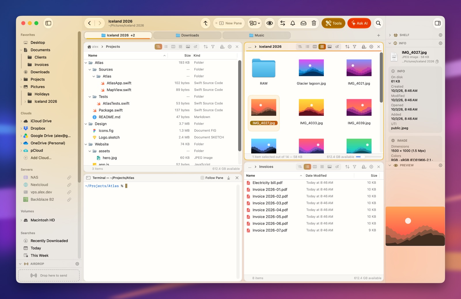 Folia Files with the Sunshine theme (light)