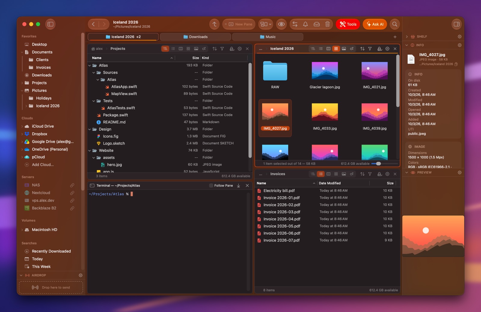Folia Files with the Terracotta theme (dark)