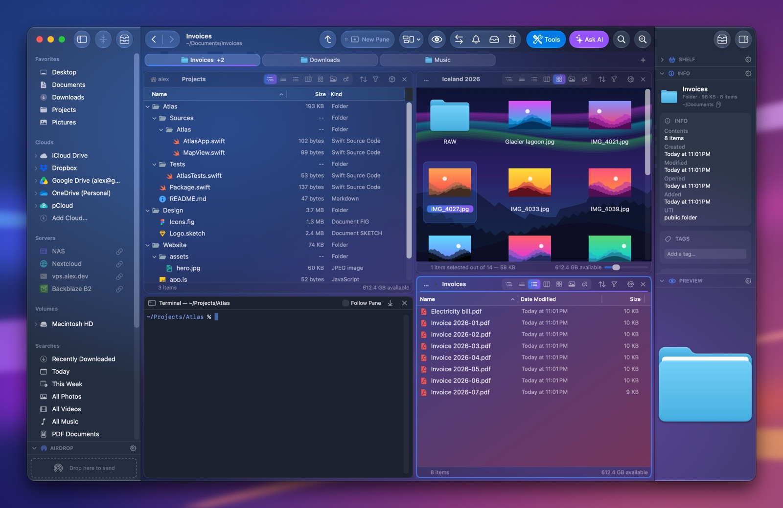 The Folia Files window in a see-through theme over the desktop