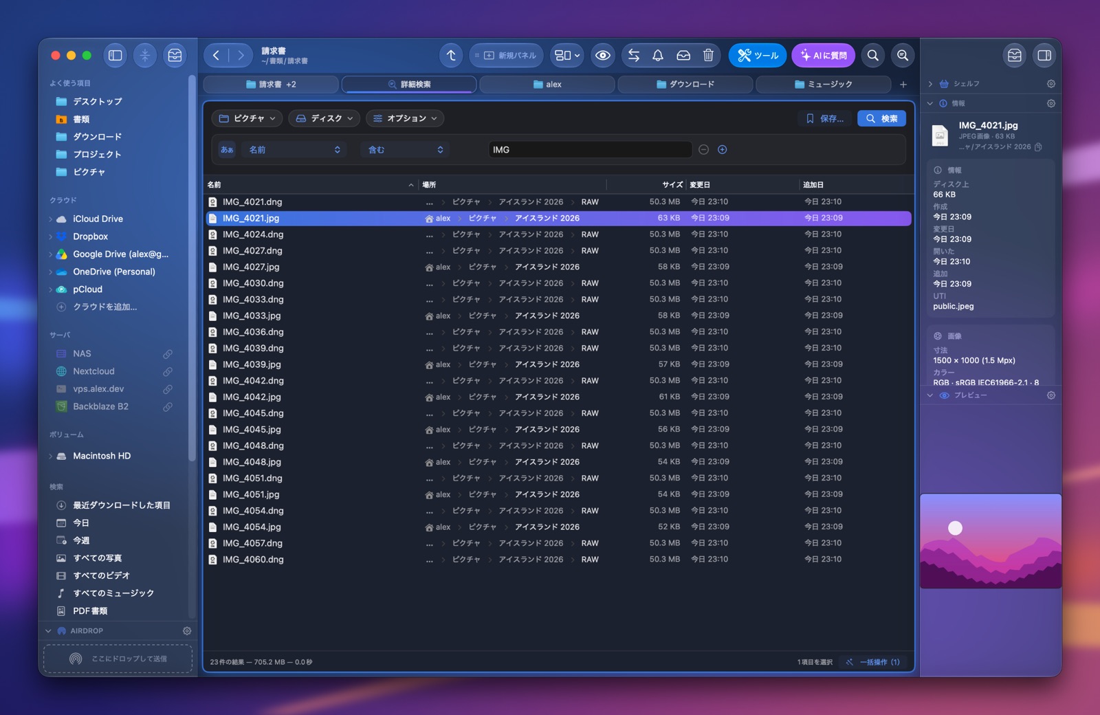複数の条件を指定した検索のフォームと、その結果